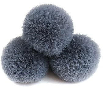 Blausky 10 Stück 5 cm Pompons zum Basteln,Bunt Groß Pompons mit Gummiband,Fake Fur Pom Pom,Fluffy Pom Poms,Bommel,für Dekorieren Nähen DIY,Mützen Tasche Anhängern Weihnachtsdekoration,Grau