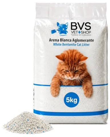 BVS Vet Shop | Arena Blanca Aglomerante para Gatos | Absorbe la Humedad y el Olor de los excrementos de Tus Gatos, 100% bentonita Blanca, Gran Control de olores | 23 L - 20 kg