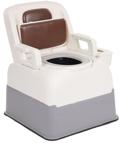 Nachttisch Toilettenstuhl Kommode Stuhl Sicherheitstoilette FüR Toilette Eimer Mit Papierbox GroßEm FassungsvermöGen Zwei Deckeln Tragbare Erwachsene Armlehnen Und RüCkenlehne Geruchshemmend