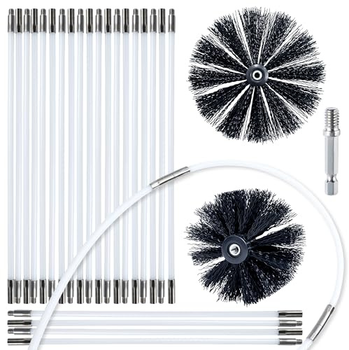 HOKLNUSE Dryer Vent Cleaner Kit Chimney Sweep Cleaning Tools Pellet Stove Cleaner Kit Air Dryer Duct Fireplace Brushes for Easy Lint Cleaning with 4 and 6 Brush Heads (Heavy Duty, 30Feet)