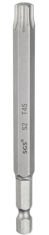 sourcing map Destornillador de cabeza Torx T45 de 1/4 pulgadas, vástago hexagonal de 100 mm de largo, magnética, sin agujero, a prueba de manipulaciones, 6 puntos, destornillador de estrella S2