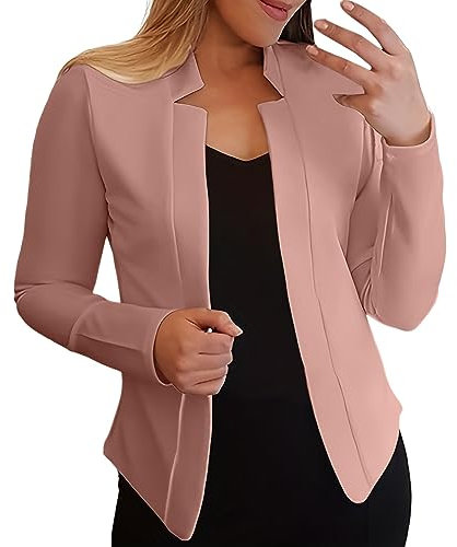 Generico Blazer Lungo Donna, Giacca Donna Leggera Blazer Aperto Davanti Blazer a Maniche Lunghe Giacca con Risvolto Sartoriale Tinta Unita Giacca Mezza Stagione Donna Primaverile Elegante