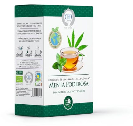 Infusión Ecológica de Cáñamo y Menta – 10 Pirámides Biodegradables | Hojas de Cáñamo y Menta Ecológica | Infusión Natural Refrescante y Relajante