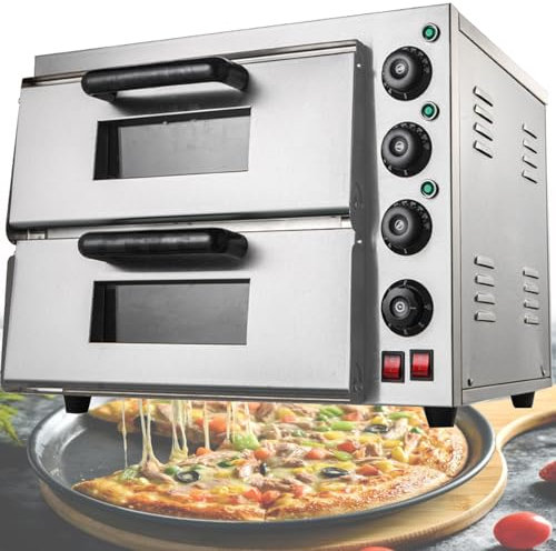 Forno Da Cucina Singolo/Doppio, Macchina per Pizza Da Interno, Forno Tostapane Commerciale Con Cassetto per Pizza, Forno Elettrico per Pizza in Acciaio Inossidabile,DoubleLayer