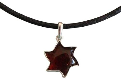 AmadesInspiration Einzigartige BERNSTEIN Kette Anhänger an gewachsten Baumwollband (Silber Stern)