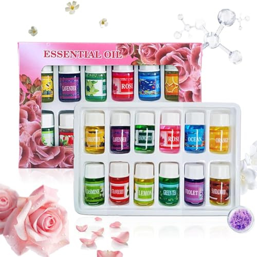 Aceites de aromaterapia – Kit de de aromaterapia | 12 piezas de aromas de difusor | Aromas naturales solubles en agua de 3 ml ambientador de aire de larga duración para habitación, coche