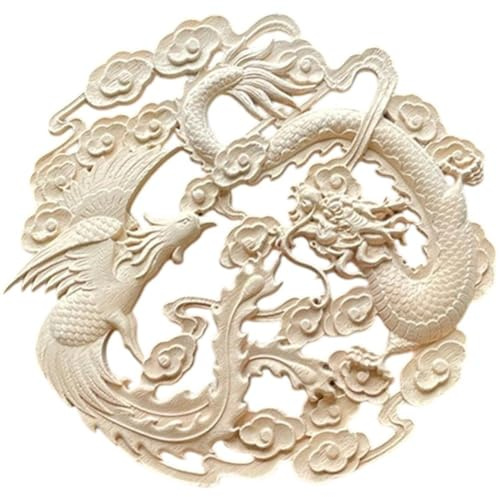 Keuyeo Plaque Murale en Bois Sculptée Représentant Un Dragon Un Phénix Chinois, avec Motif Creux, pour Meubles, Décoration Murale Artistique en Relief pour Maison Le Bureau