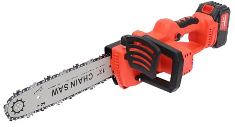 Mini Chainsaw 12 inch Electric Cordless Chainsaw with Lithium Batteries and Charger, 21V Protective Baffle One-Hand Chain Saw Red and Black Wood Cutter Woodworking for Wood Cutting Tree Trimming