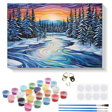 RICUVED Invierno Pintar por Numeros Adultos Mujer con Marco,Bosque DIY Cuadros para Pintar por Numeros con Caballete de Madera, Pintura Acrilica Manualidades Adultos Decoracion 20x30cm