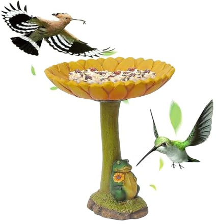 Springbrunnen aus Kunstharz – Hofskulptur, charakteristisch für das Wasser von Hinterhof | Ornament für die Tierwelt Podest, elegante Schale mit Tierstatuen, Holzbecken