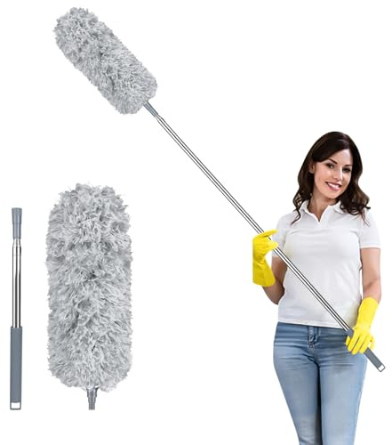 Fogray 2026 Upgraded 2.8m/110in Extendable Feather Duster with Soft Silicone Cap, Telescopic Long Handled Microfiber Dusters for Cleaning, Cobweb High Ceiling Fan Roof Blinds, Washable & Bendable