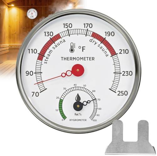 YIGNEY Sauna Thermometer and Hygrometer Combo – Stainless Steel Sauna 2 in 1 Fahrenheit Thermometer Hygrometer, with Color-Coded Dial 5 Large Display, for Home Spa, Steam Rooms, Sauna Room