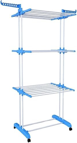 MF artSHOP Stendibiancheria Verticale a 3 Livelli con Ruote – Stendino Salvaspazio Richiudibile in Acciaio, Pieghevole e Portatile, con Bracci Laterali per Appendini – Per Interno ed Esterno