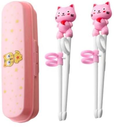 Palillos de aprendizaje para niños, palillos de entrenamiento para niños, aprendizaje de plástico de dibujos animados lindo con mangas de anillo para bebé, 2 pares, entrenamiento de dibujos animados