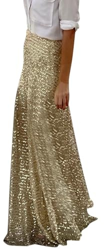 Genérico Falda de Lentejuelas para Mujer con Cintura Alta Elegante Falda Larga Envolvente en La Cadera Faldas Recta Retro Midi Ropa de Moda para Cenas y Vida Cotidiana (Gold, XL)