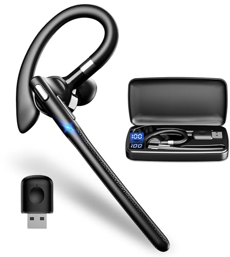 Headset mit Mikrofon USB Bluetooth 6.1 Kabellos In Ear Kopfhörer Zwei-Geräte-Verbindung 1,5 Std Schnellladung LED Ladebox 180 Std Bereitschaftszeit Over Ear Ohrhörer für Autofahren/Business/Büro