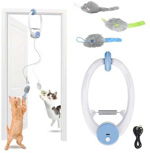 HBSFBH Automatisch Einziehbares Interaktives Spielzeug, Katzenspielzeuge Türrahmen Elektrisch, Elektrisches Katzenspielzeug, Katzenspielzeu mit Elastische Maus, Hängendes Katzenspielzeug