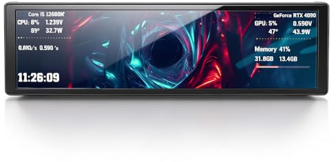 Dpofirs Pannello Display Temperatura PC FHD da 9,2 Pollici, Schermo Secondario del Computer con Temi Video Dinamici e Configurazione a Cavo Singolo per Monitoraggio GPU CPU e (BLACK)