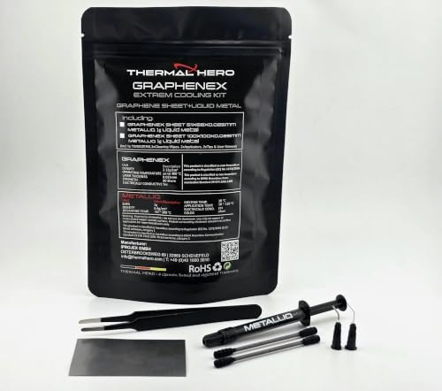 Thermal Hero - Kit di raffreddamento GRAPHENEX | METALLIQ 1 g di metallo liquido + dissipatore di calore in grafene 51 × 68 × 0,025 mm | Per CPU GPU PS5 e raffreddamento high-end