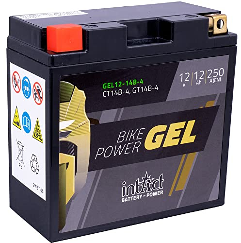 intAct - GEL MOTORRADBATTERIE Bike-Power GEL12-14B-4. Ersetzt YT14B, YT14B-BS. Motorradbatterie 12V 12Ah 250A. Maße: 150x69x145mm. Mit bis zu 30% mehr Startleistung.