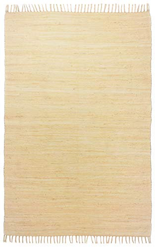 Theko Dhurry - Alfombra de algodón 100%, Tejido Plano, Tejido a Mano, 90 x 160 cm, Color Natural