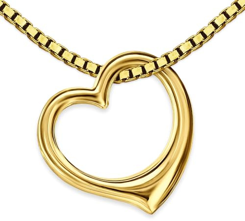 CLEVER SCHMUCK Damen Herzkette Anhänger Herz 16 mm 3D Form 925 Silber vergoldet & Veneziakette 50 cm im Luxus Etui