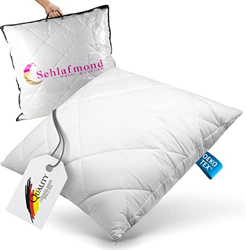 Schlafmond Medicus Clean Allergiker Kopfkissen 80x80 cm - Allergiker Kissen mit Hohlfaserkugel Kissenfüllung - Baumwoll Kissen 80x80 - Waschbar bis 95 Grad Made in Germany