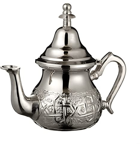 Marokkanische Silber Teekanne Perfekt für Minztee Inklusive Griffabdeckung und Integriertem Filter Authentic mit einem Klassischen Gravierten Design Handgemacht Mittlere Größe 350 ML ca. 3 Teegläser
