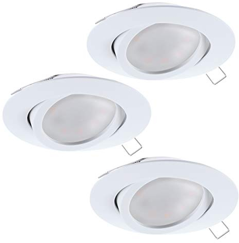 Eglo Set da 3 faretti da incasso Tedo, set di spot in fusione di alluminio bianco, 3 lampade da incasso con attacco GU10, lampadine LED incluse, spot piatto e orientabile, Ø 8 cm
