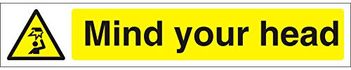 Seco Mind Your Head Sign, 300mm x 50mm - 1mm Semi Rigid Plastic