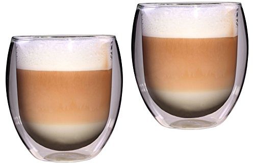 Feelino Taza Cafe, 1 x Vaso Cafe Cristal Doble Pared, Tazon Térmico Cafe con Leche 400 ml, Tazas de Cafe de Vidrio de Doble Pared Aislante para Cappuccino y Te, Tazas de Vidrio Transparente