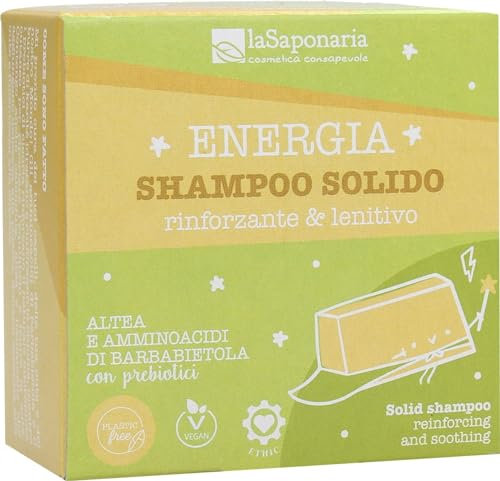La Saponaria | Shampoo solido Energia - rinforzante e lenitivo, Shampoo solido naturale eco bio per capelli normali o secchi con effetto rinforzante e lenitivo, 50g