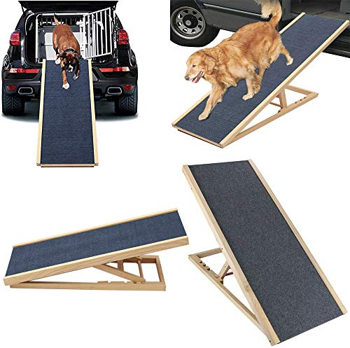 Haustierrampe aus massivem Holz, für Auto, Hundeleiter, höhenverstellbar, mit Rutschfester Teppichoberfläche, Sicherheitsleiter, Haustierrampe für Reisen, Auto, Van (L100 x B40cm, H30–40–50–60cm)