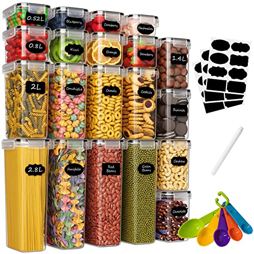 Withosent Contenitori Ermetici per Alimenti 20 Pezzi, Contenitori Plastica Cucina Organizer con Coperchio, Senza BPA Contenitore Spaghetti, Porta Cereali, Muesli, Pasta(2,8L 2L 1,4L 0,8L 0,52L)