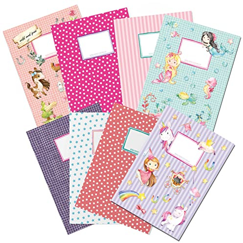 Papierdrachen 8 hochwertige Heftumschläge aus Papier für Kinder - DIN A4 - Motiv Unter Wasser & Einhorn - Heftschoner - Heftumschlag 250g/m² - Set Nummer 4
