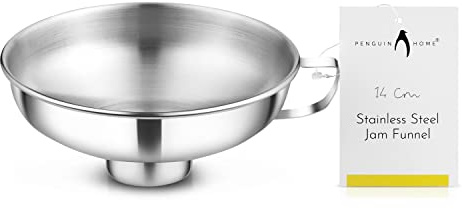 Penguin Home Entonnoir à confiture de 14 cm avec large goulot | Entonnoir en acier inoxydable facile à remplir pour poêle à maslin, poêle à confiture, conserve et bocaux de conservation | Entonnoir de