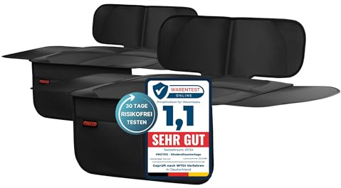 PROTEX Kindersitzunterlage [Testsieger 2025] ISOFIX-geeignet | Wasserabweisender Polyester Stoff mit gepolsteter Sitzfläche (S 2er Set)