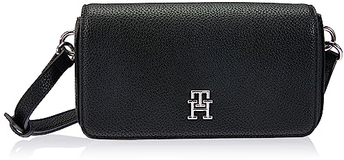 Tommy Hilfiger Damen Crossbody Bag Tasche Emblem Flap Crossover Klein, Schwarz (Black), Einheitsgröße