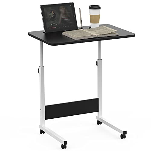 Escritorio para Computadora Portátil Regulable Altura, Mesa Auxiliar con Ruedas, Mesa Ordenador Pequeña con Ranura para Taza, Soporte de Lectura, Escritorios Portátil para Sofa oficina, 60×40 cm Negro