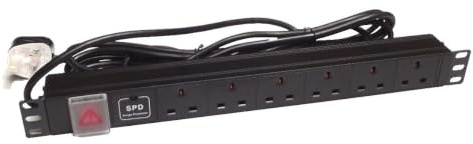 6 way 5m LEAD Surge Protected UK Socket PDU 1U 19 Horizontal