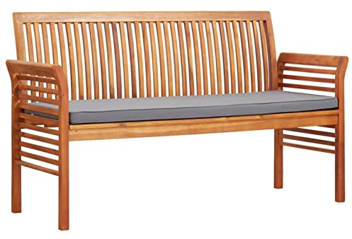 BULANED 3-Sitzer Gartenbank mit Kissen, Outer Banks, Parkbank, Garten Bank Für Draussen, Garten Sitzbank, Friesenbank, Gartenmöbel, 150 cm Massivholz Akazie