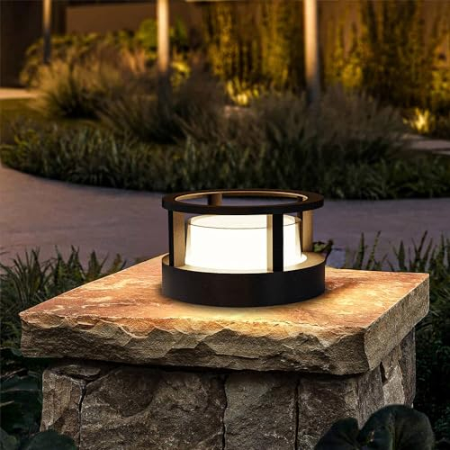 FREEUP Borne Éclairage Extérieur, 15W LED Lampe de Jardin Exterieur Ronde Ip65 Lampadaire Exterieur en Aluminium, Blanc Chaud, Borne Lumineuse Exterieure, Pour Chemins Terrasse, Noir