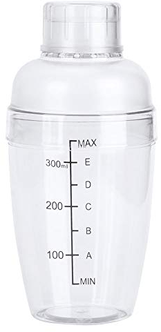 Coctelera de Plástico Transparente, Mezclador de Bebidas Manual con Escala y Colador, Mezclador Coctelera Botella de Taza para Cocina, Bar, Herramientas para Fiestas (300ml)