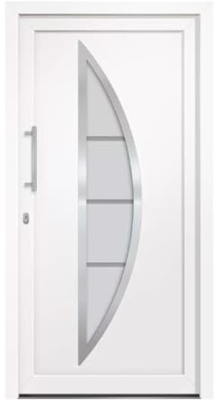 HORI Eingangstür Kunststoff Komplettset – Hochwertige Haustür mit Wärmeschutz, 5-fach-Verriegelung & Edelstahl-Stoßgriff - Farbe: weiß - DIN links - Modell: Curve - 210 x 110 cm
