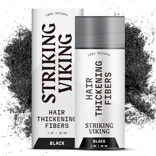 Striking Viking Hair Building Fibers - 28g, Black - Fuller Look Thinning Hair Fibers - Bald Spot Concealer & Barber Enhancement - Clump-Proof Powder
