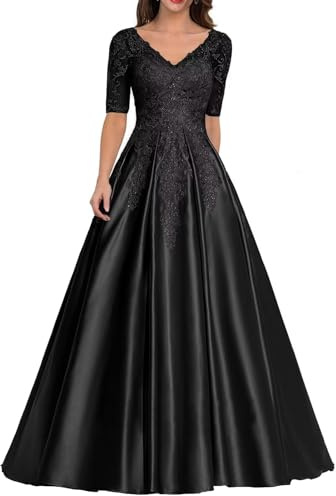 Sincemeet Robe Mère de La Mariée Cérémonie Robe de Soirée Formelle en Satin à col en V Robe de Bal Longue Trapèze