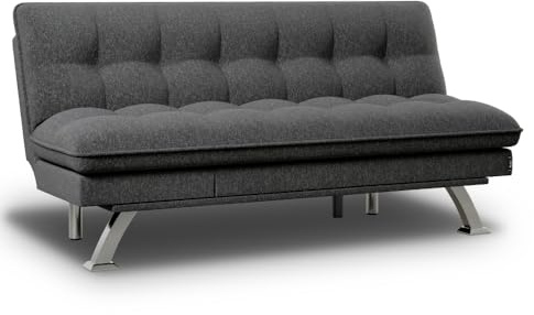 Nalui - Sofá Cama 3 Plazas Acolchado Extra 194x103x92cm Cloud Dots con Apertura Clic-Clac Y 6 Reclinaciones Laterales. Sofá Cama Chaise Longue con Patas de Metal Convertible en Cama Doble | Gris