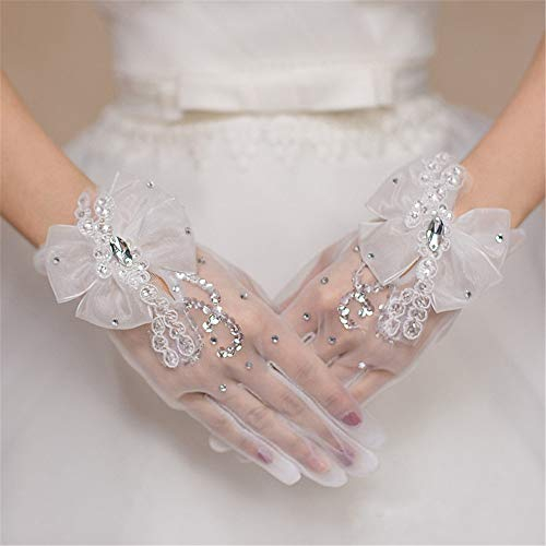 SePkus Brauthandschuhe Kleid Kurze Spitzenhandschuhe Schleife Handgelenkhandschuh Hochzeit Brauthandschuhe Brautspitzenhandschuhe für Hochzeit (Weiß)
