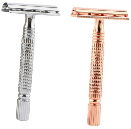 minkissy 2stücke Double Edge Razor Gesichts Und Bartrasierer Manueller Rasierer Mit Versiegeltem Scherkopf Rutschfester Griff Abwaschbar Für Zuhause Und Reisen