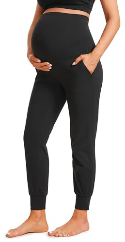CRZ YOGA Butterluxe Maternity Joggers Pockets 27 - Workout Active Yoga Pregnancy Womens Pants Over The Belly Soft Black Medium